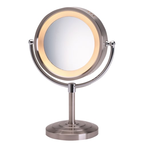 GuestSupply US Jerdon Halo Light Vanity Mirror Regular 5x Magnification 8.5 Diameter Matte Nickel
